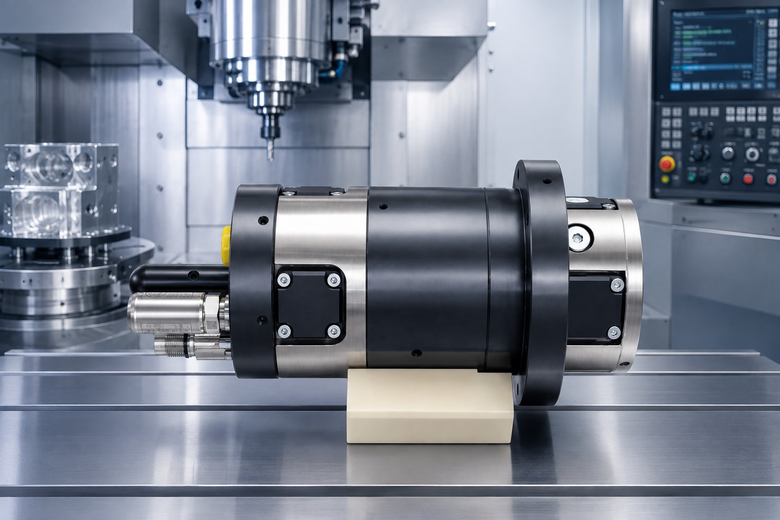 Air-bearing spindle mounted on a machine table